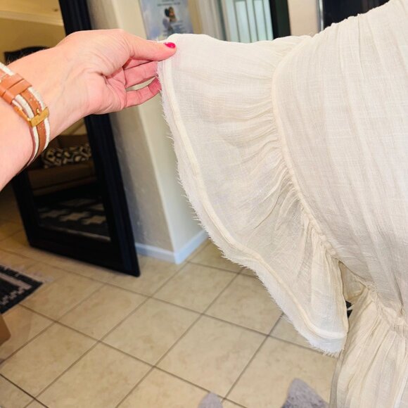 NWT Peach Love S/M Ivory Plunge Drawstring Backless Ruffled Cover Up Dress Maxi - Picture 15 of 16